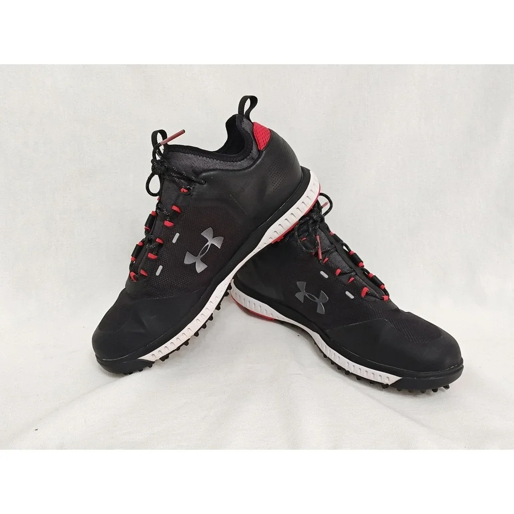 Under Armour Men's 8 Tempo Sport 2 Golf‎ Cleats Spikes Black Red Shoes Lace Up